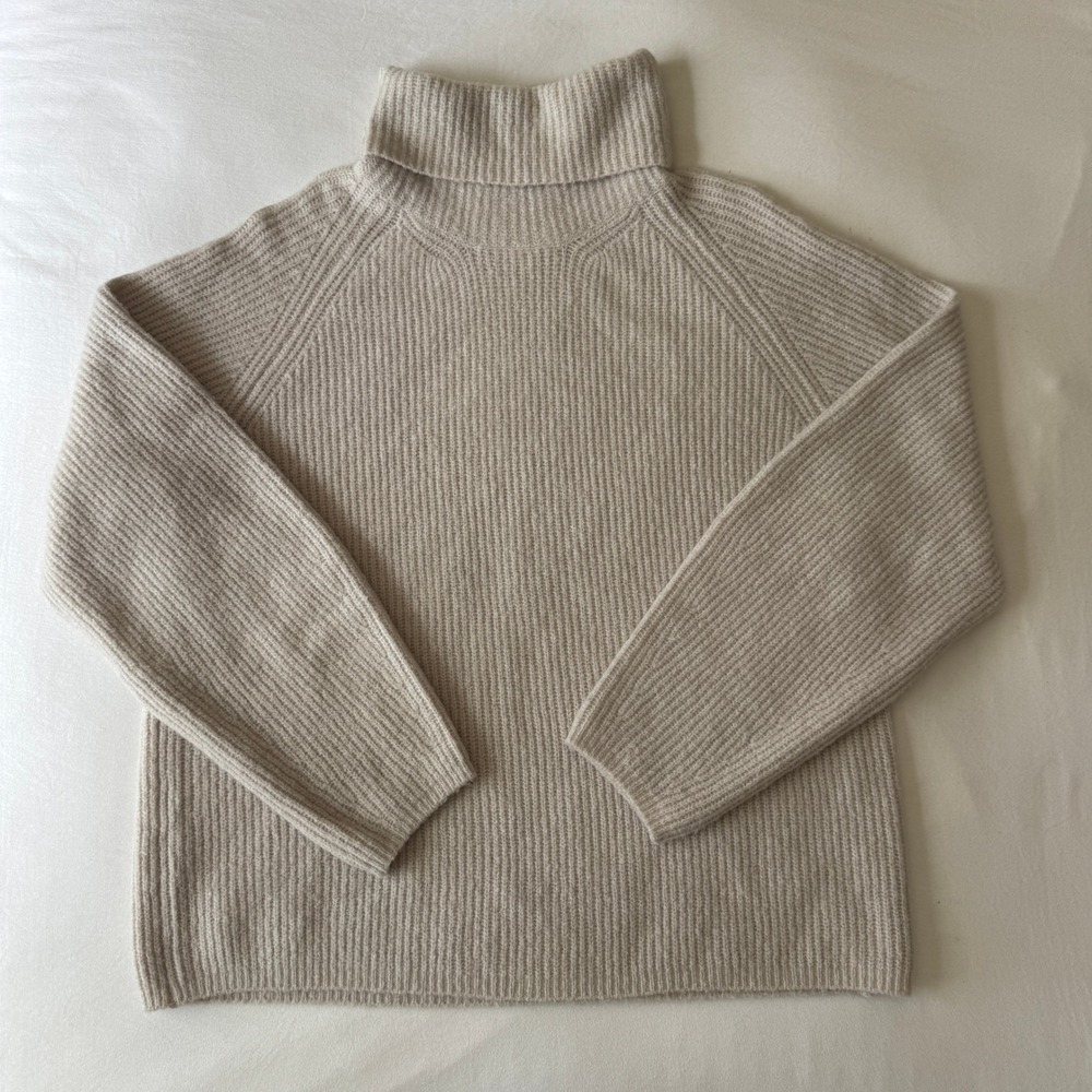 Velvet Graham Spencer Ribbed Wool Yak Blend Turtleneck Sweater S Beige Cozy Knit